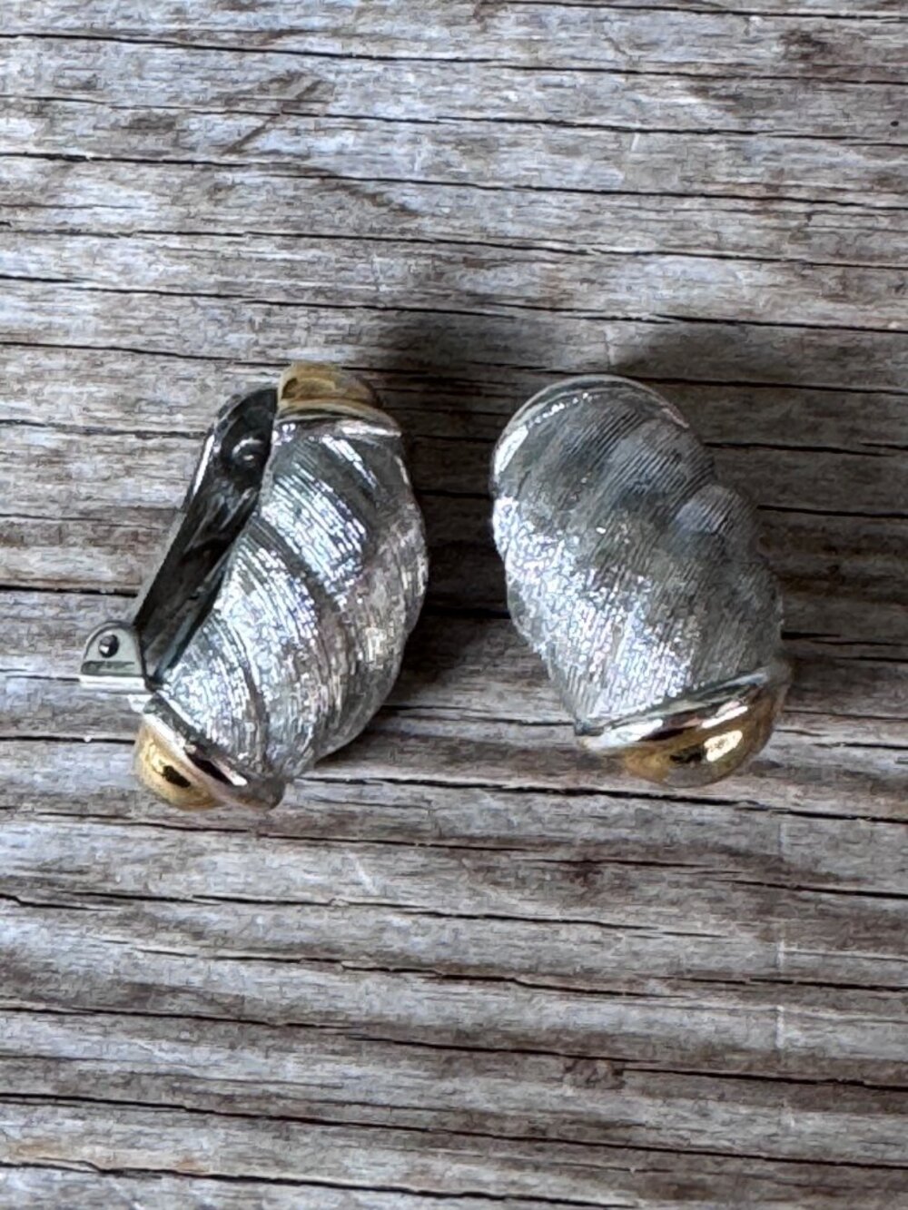Christian Dior Clip On Earrings Silver Gold Tone Wave Design Vintage Signed